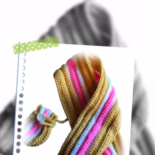 Haakpatroon combi geribbelde sjaal, muts en wantjes met streep