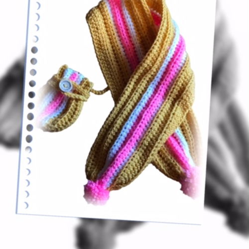 Knitting pattern for ribbed scarf, hat, and mittens with stripes