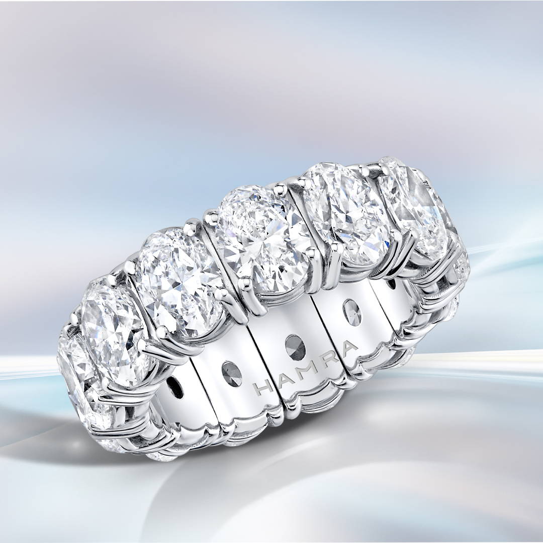 Oval shaped diamond eternity wedding band