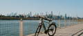 New York City skyline and electric bike