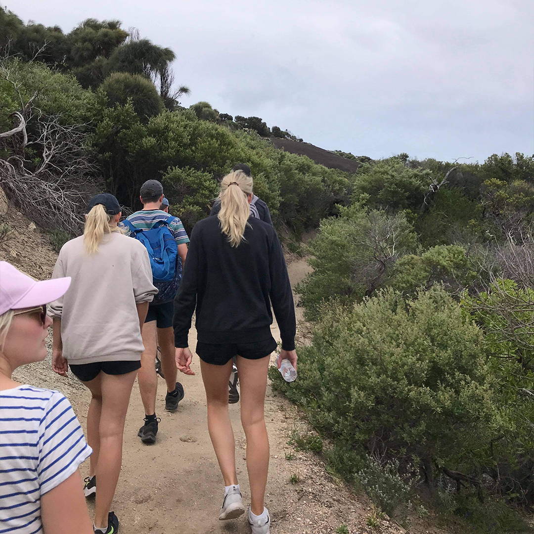 Walking along a trail 