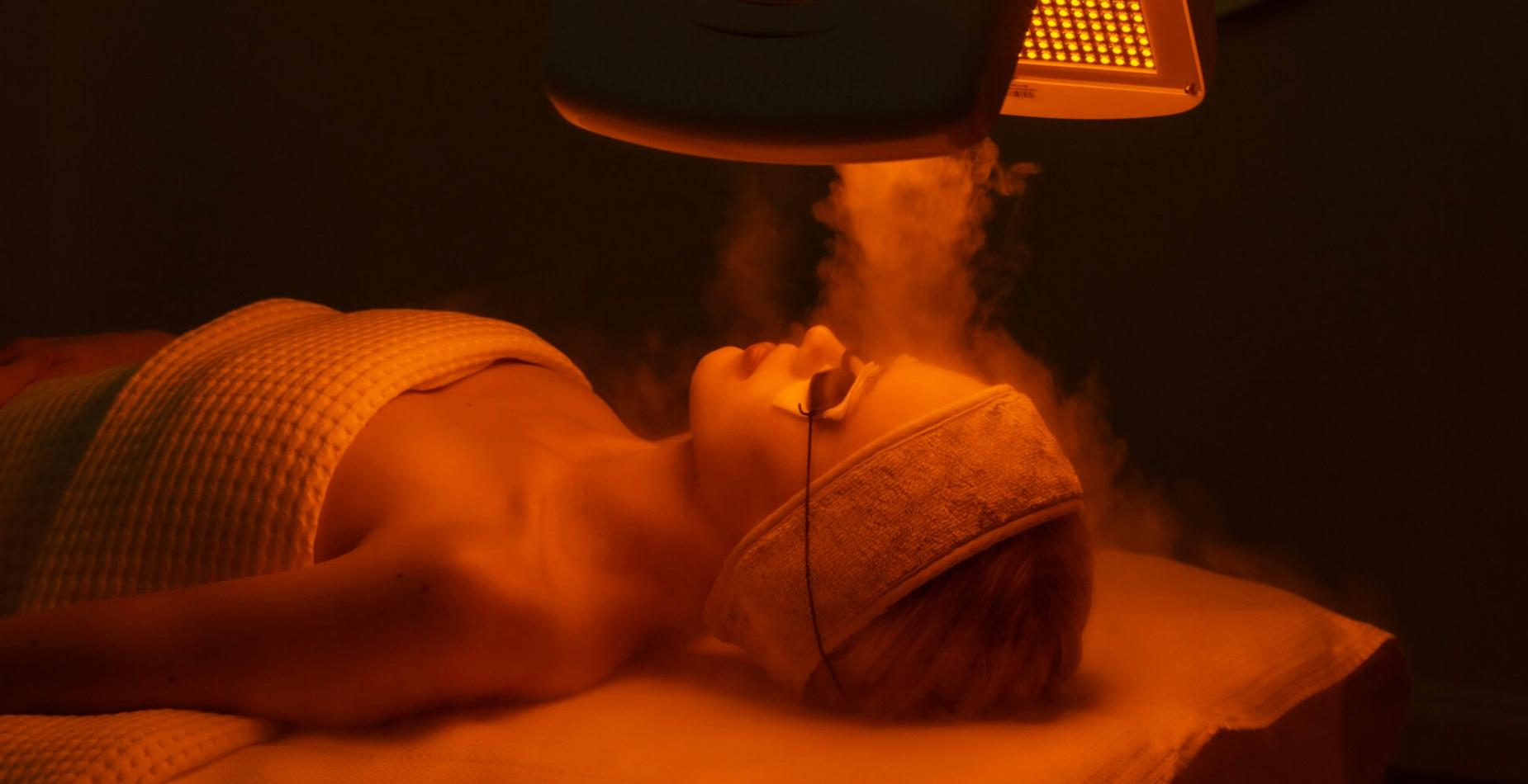 Model undergoing Morpheus8 treatment for facial rejuvenation at Studios Vis a Vis Toronto