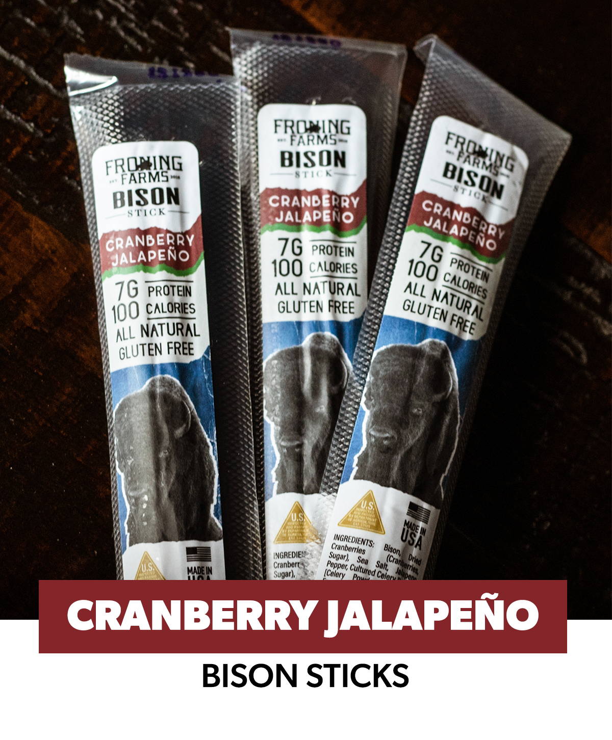Froning Farms Bison Sticks Cranberry Jalapeño Flavor