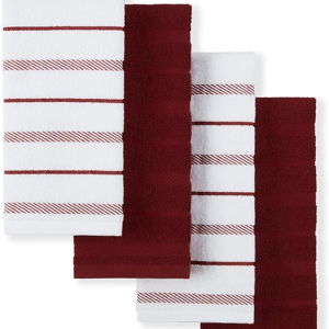 KitchenAid Albany Kitchen Towel 4-Pack Set, Cotton,Smoked Paprika Red/White, 16"x26"