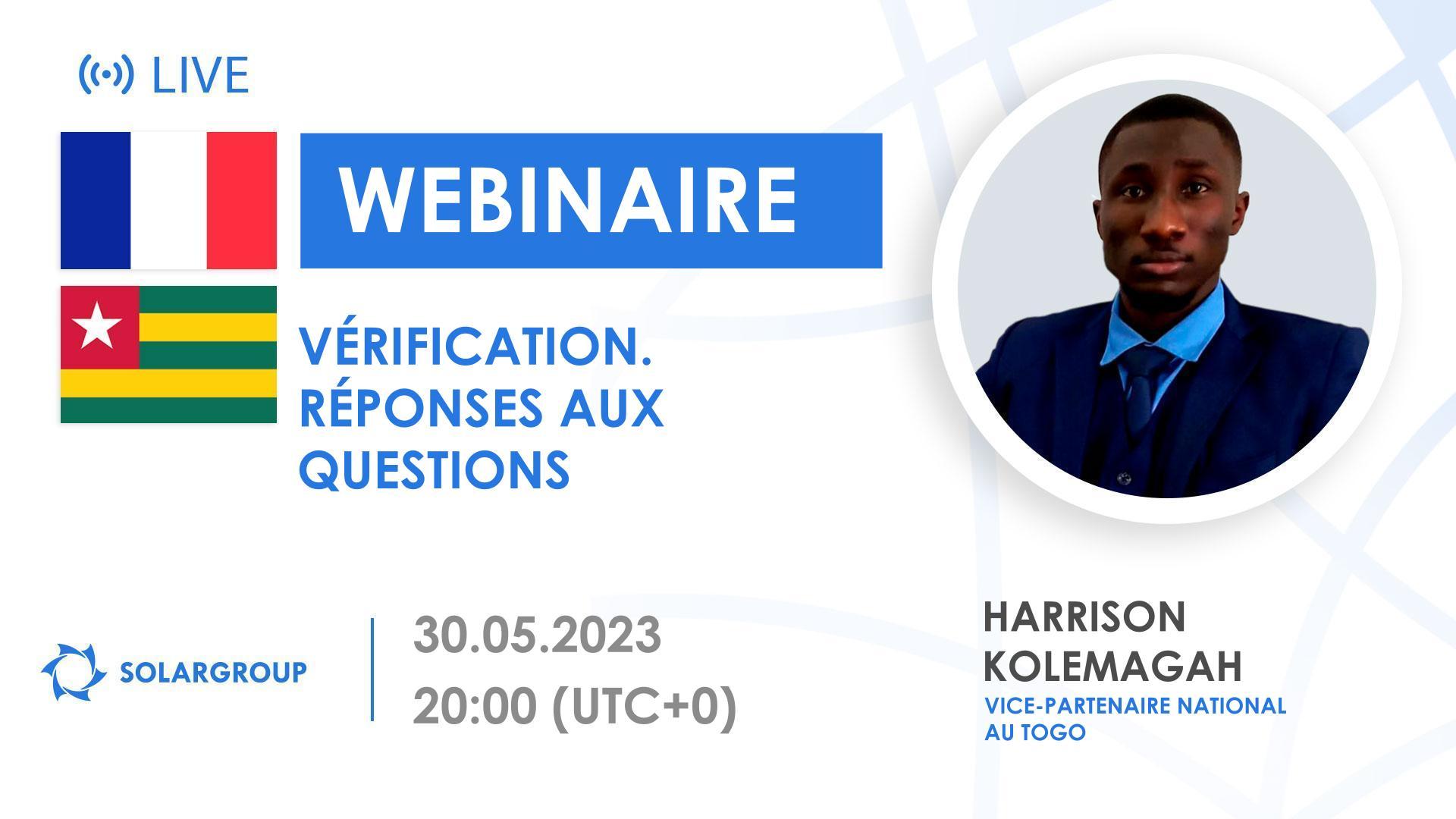 Togo. Vérification dans le back office SOLARGROUP : réponses aux questions