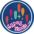 link to home page gypsy shoals farm logo blue background with colorful feathers