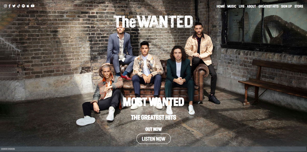 Screenshot of The Wanted, from the band websites collection.