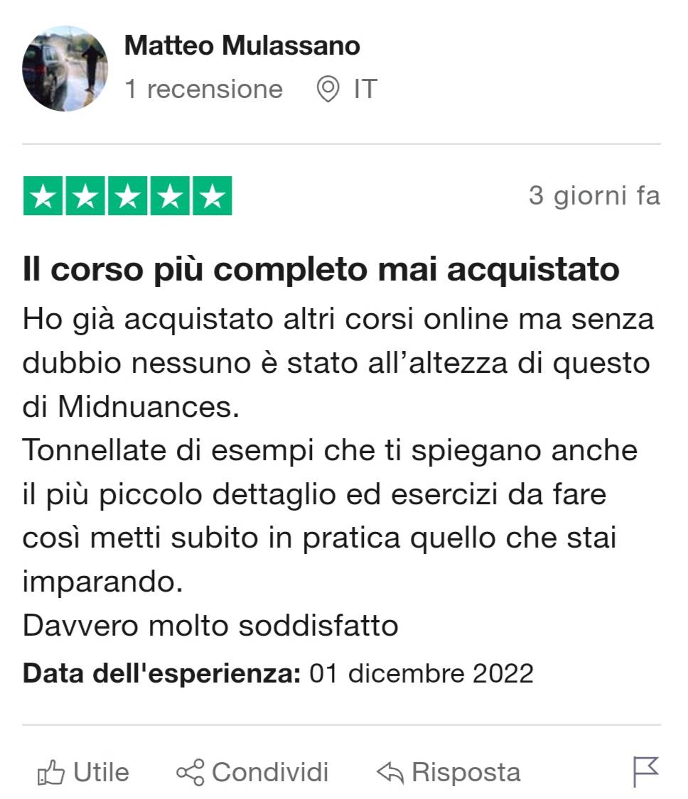 Corso di fotografia online Midnuances - 5 stelle su TrustPilot