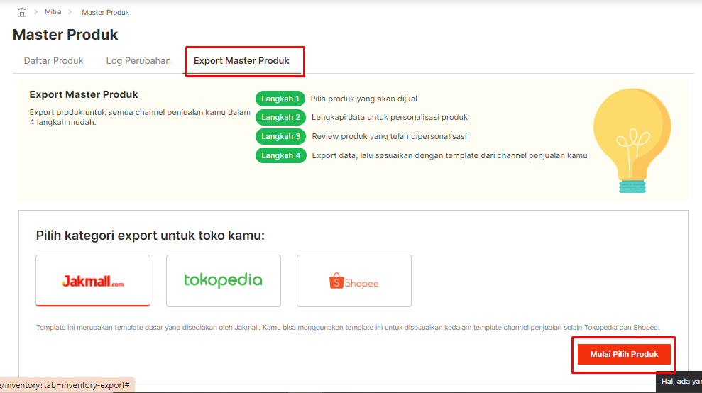 Export Master Produk
