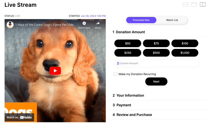 livestream promote donation
