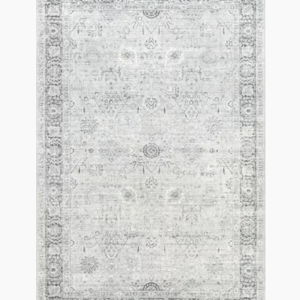 LIGHT GRAY Bayberry Vintage Washable 5' x 8' Area Rug for Living Room