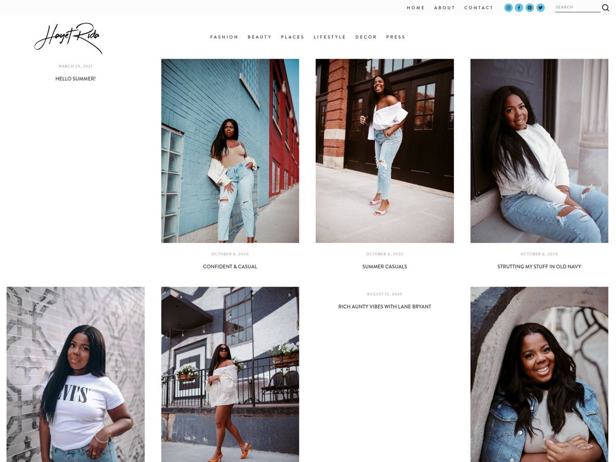 Screenshot of Hayet Rida, from the squarespace blog examples collection.