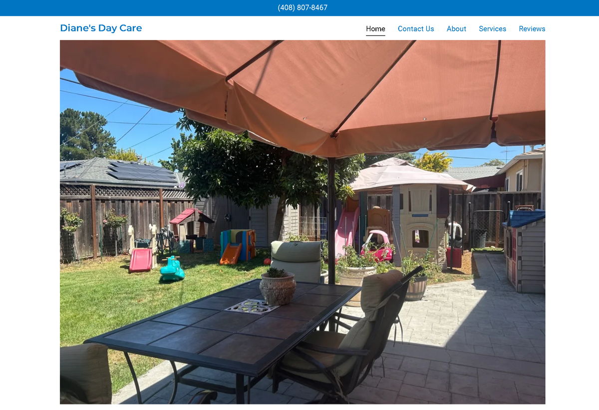 Screenshot of Diane's Day Care, from the blue websites collection.