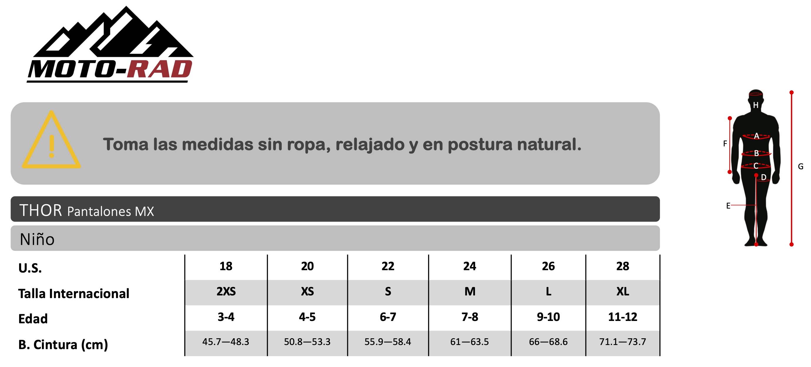 Guía de Tallas Pantalones de Niño THOR