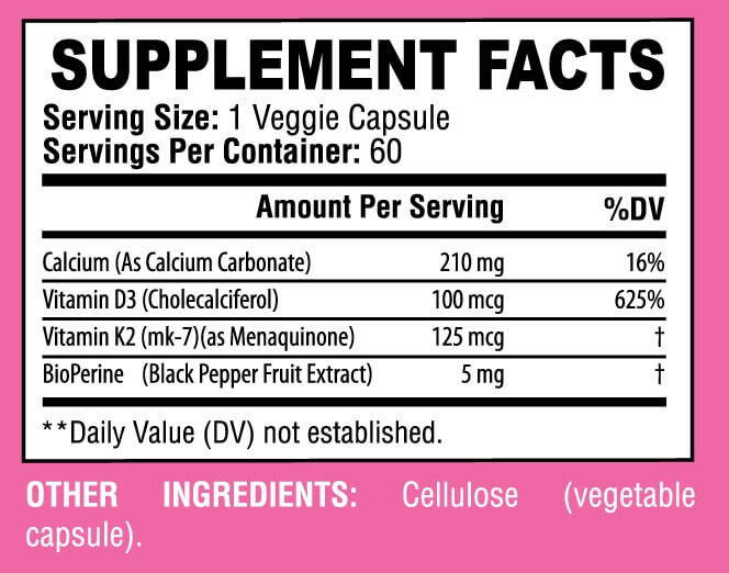 Vitamin D3 K2 Xena Nutrition Full label composition ingredients 