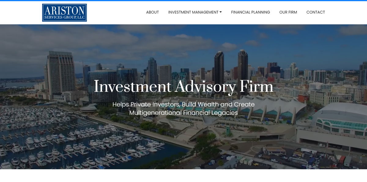Screenshot of Ariston Services Group LLC , from the financial advisor websites collection.