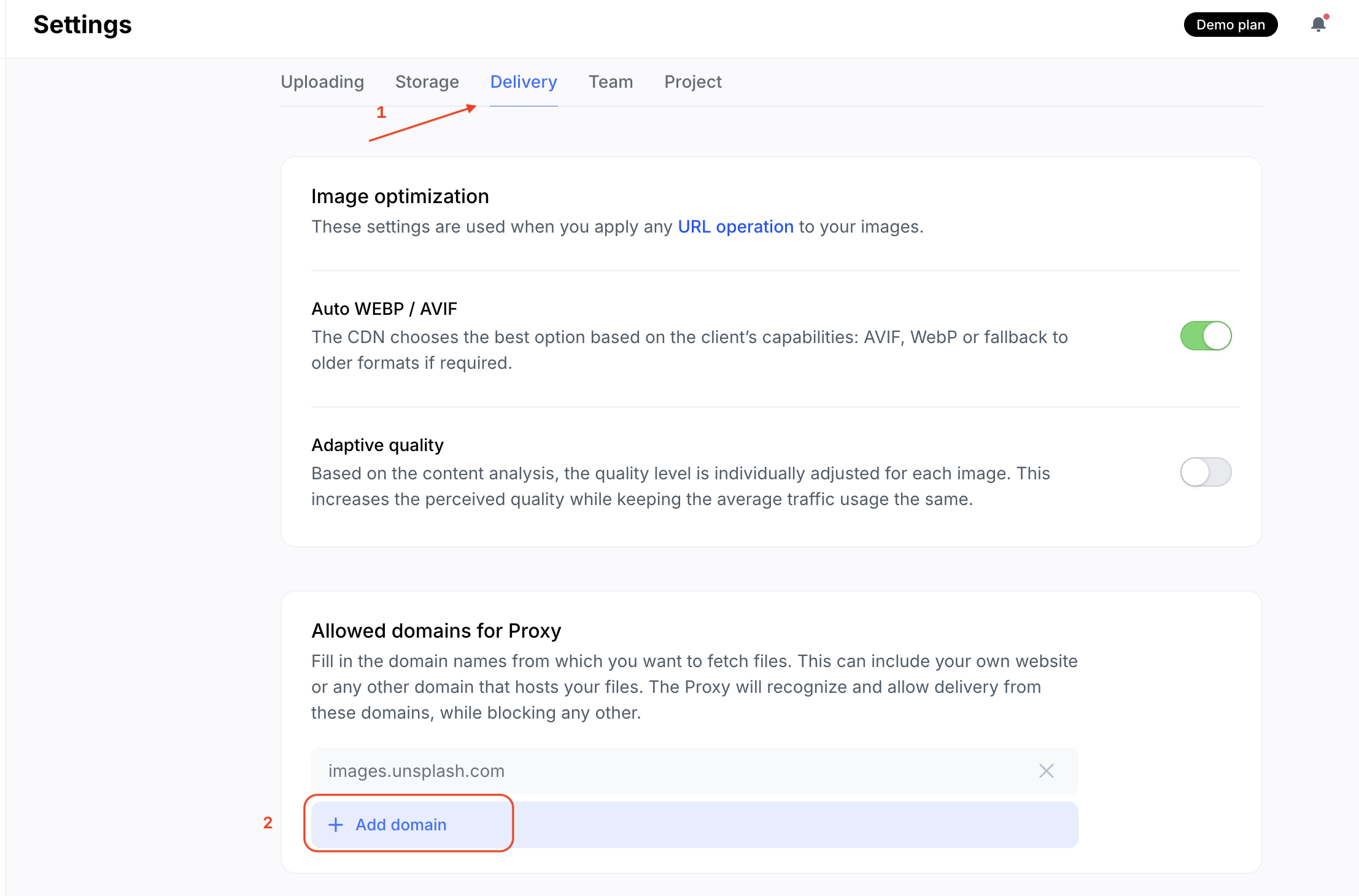 Uploadcare Proxy settings