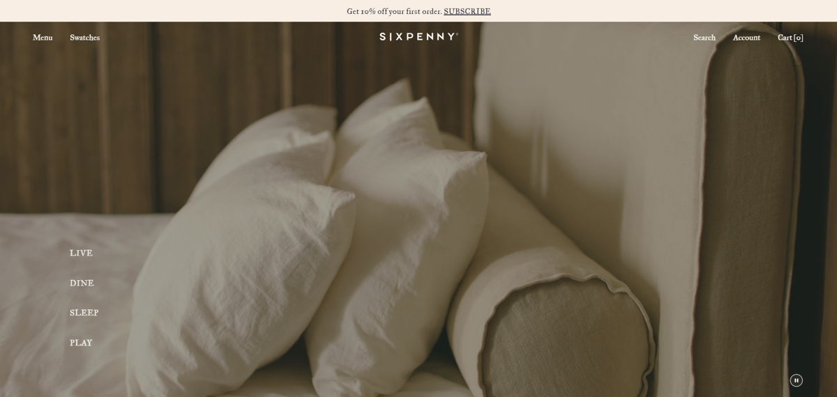 Screenshot of Sixpenny, from the shopify furniture stores collection.