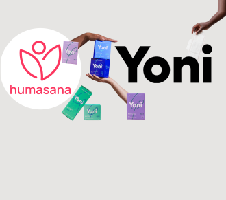 Banner der Firmenlogos von Humasana und Yoni, der die Kooperation signalisiert.