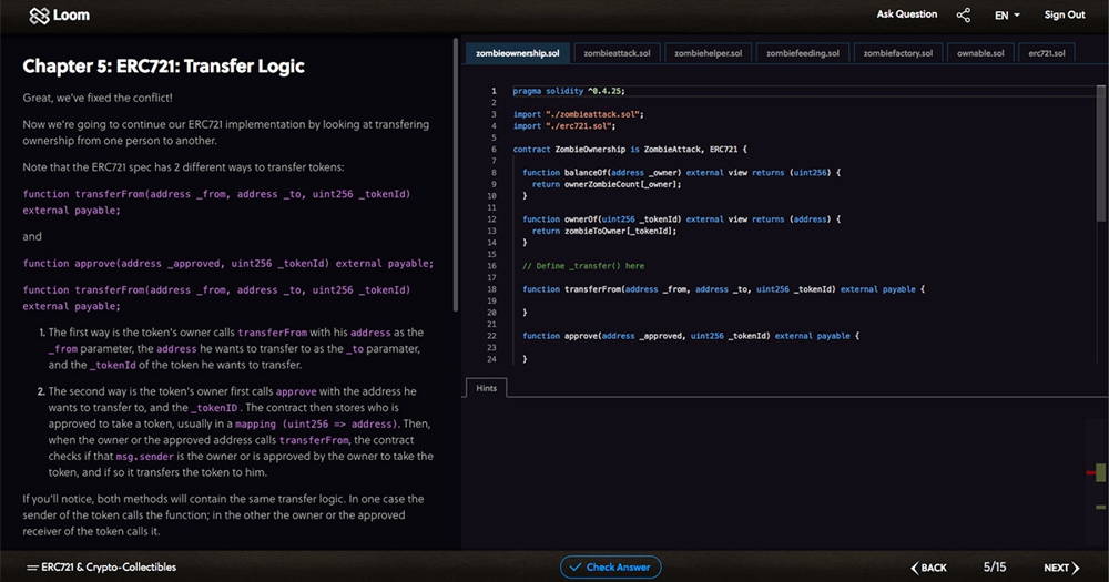 cryptozombies coding interface