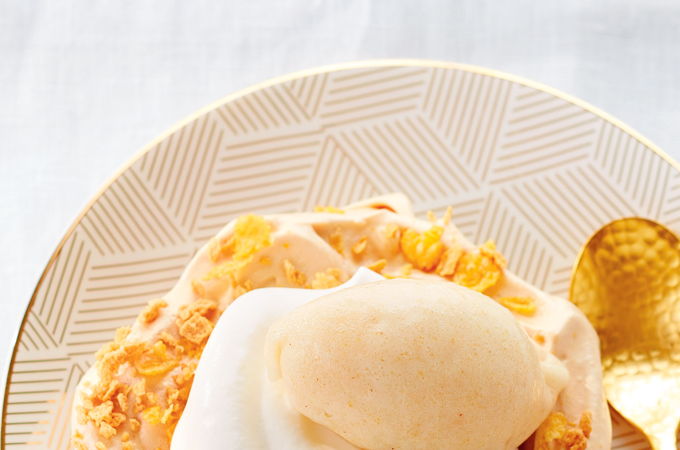 Vacherins à l’érable et au sorbet à la poire