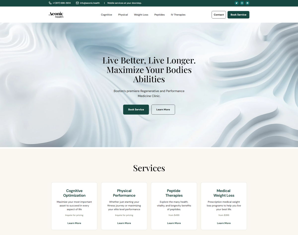Screenshot of Aeonic Health , from the  framer websites collection.