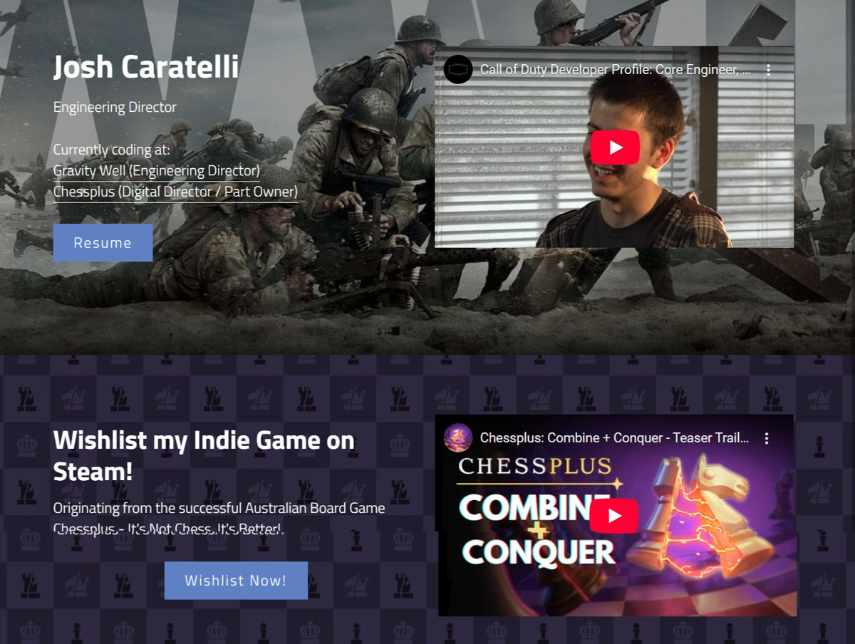 Screenshot of Josh Caratelli, from the game developer portfolios collection.
