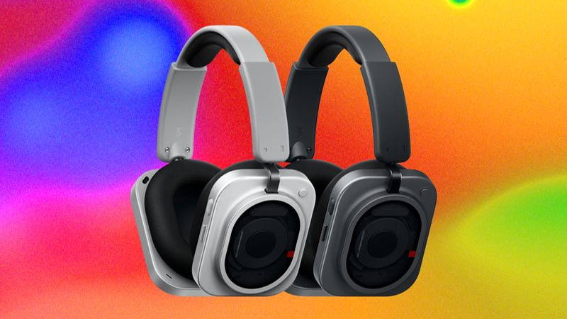Two over-the-ear headphones, each with unique square-shaped ear cushions