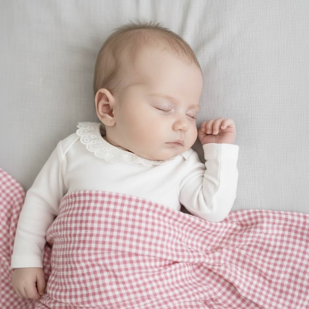 lange xl vichy rose clair pastel et blanc joli nous swiss made marque suisse enfant bébé  cadeau naissance personnalisation broderie