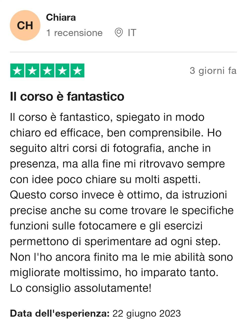 Corso di fotografia online Midnuances - 5 stelle su TrustPilot