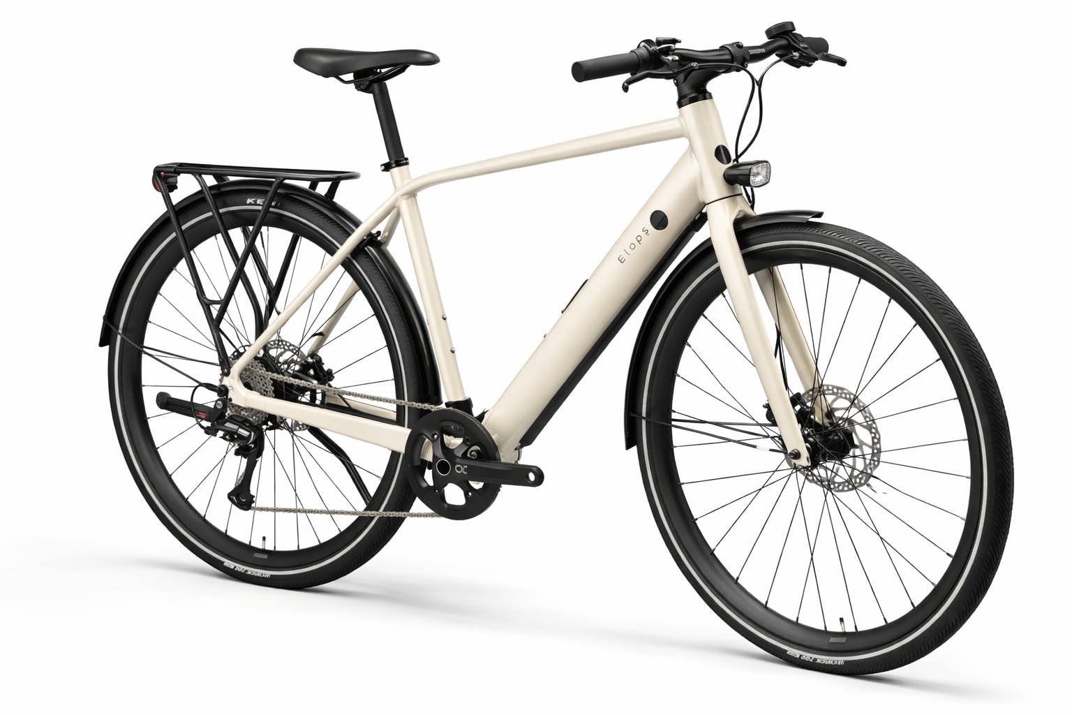 Orbea Vibe H30 elektrische stadsfiets in lichte kleur met slank frame, geïntegreerde accu en sportieve geometrie, minimalistische e-bike voor snel en comfortabel woon-werkverkeer