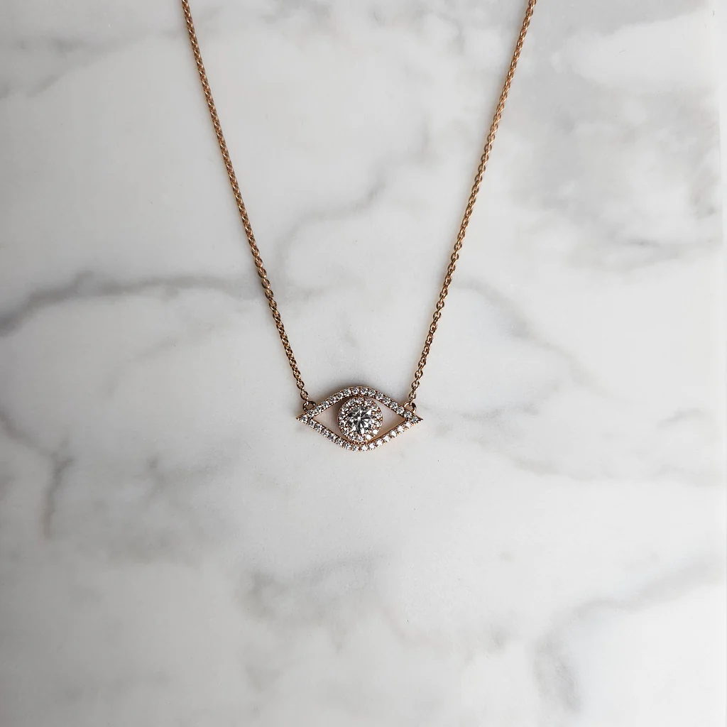 Rose Gold & Diamond Evil Eye Necklace - Image 2