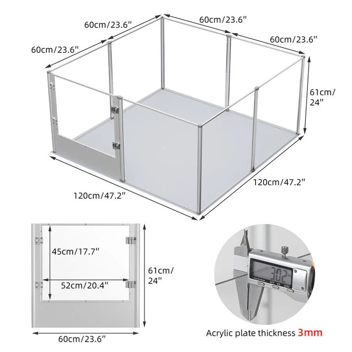 Large Acrylic Dog Playpen 120x120x61CM 8 Panels Cage - Image 3