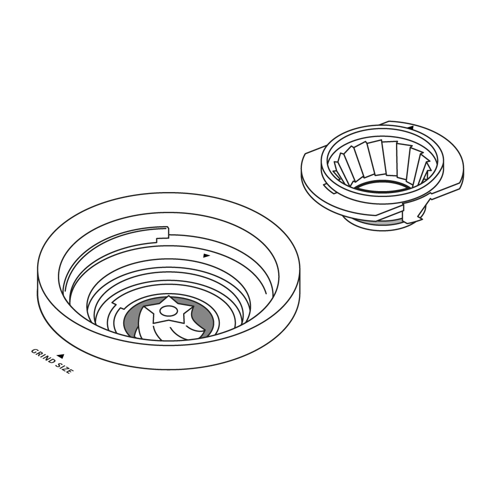 Diagram showing Step 1 of how to clean the conical burr grinder