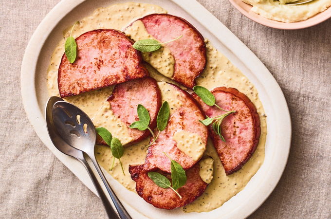 Ham Steaks with Creamy Sage Sauce