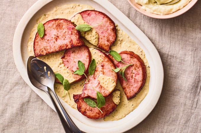 Ham Steaks with Creamy Sage Sauce