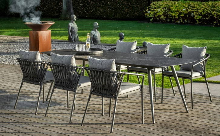 Jati and Keon Kapra Aluminum and Rope Outdoor Dining