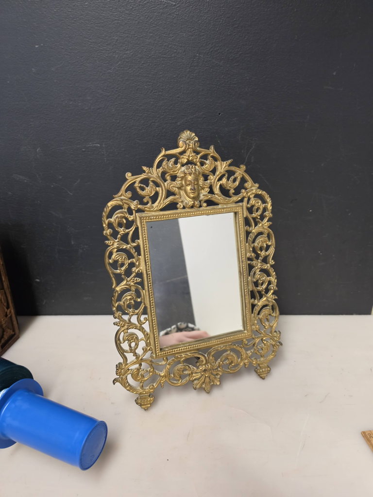 Victorian Gilt Cast Brass Figural Easel Mirror, 13 in Tall | www ...