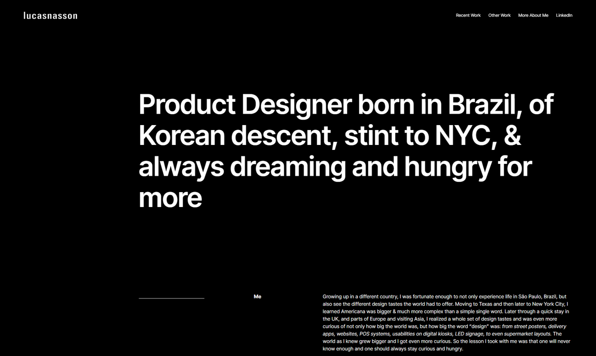 Screenshot of lucasnasson , from the product designer portfolios collection.