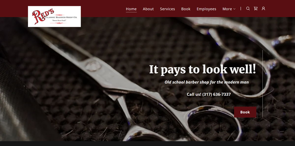 Screenshot of Red's Classic Barber Shop , from the barber & barbershop websites collection.