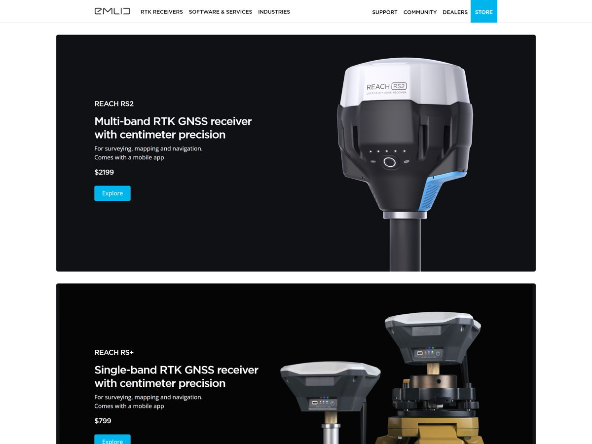 Screenshot of Emlid, from the ecommerce websites collection.