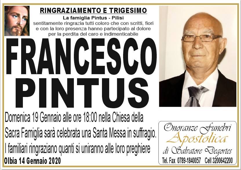 Ringraziamento/Trigesimo Francesco Pintus