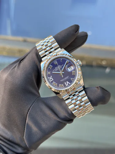 Rolex Datejust Purple Dial Roman Numerals Diamonds