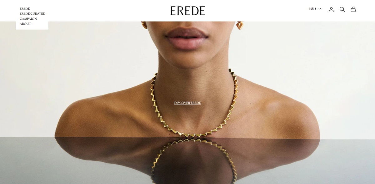 Screenshot of Erede Official, from the shopify jewelry stores collection.
