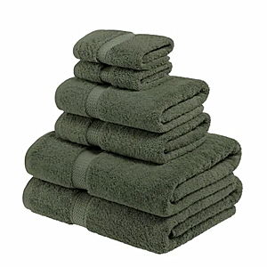 Superior Egyptian Cotton Pile Heavyweight Solid Plush Towel Set - 6-Piece Set - Forest Green