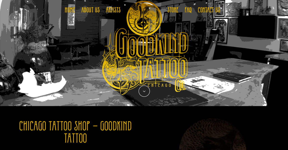 Screenshot of Goodkind Tattoo, from the tattoo websites collection.