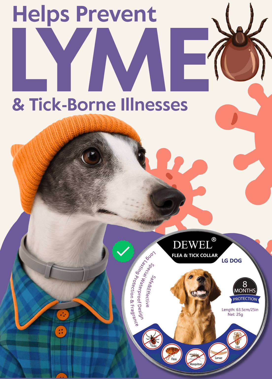 Helps Prevent Lyme & Tick-Borne Illnesses — DEWEL Flea & Tick Collar for Dogs