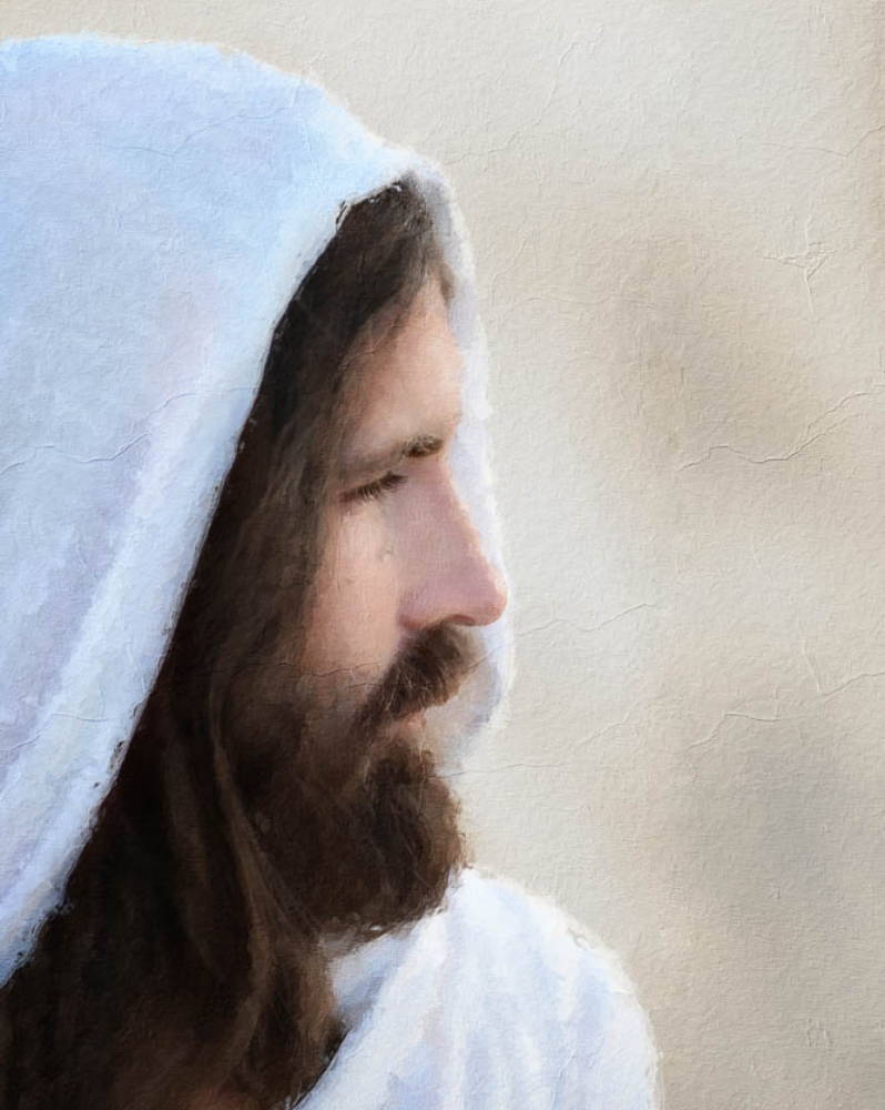 Profile picture of Jesus in a white robe. The texture of the image is soft.