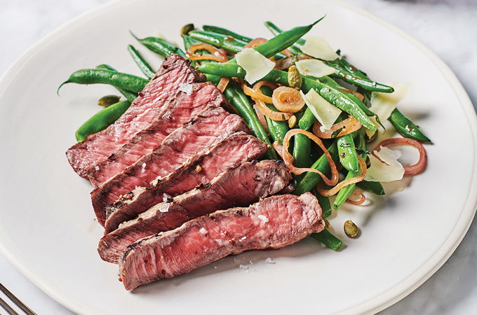 Grilled Steak and Shallots with Green Beans