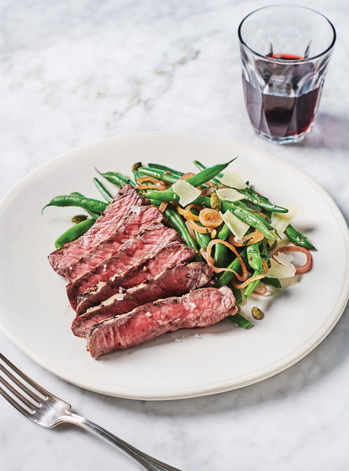 Grilled Steak and Shallots with Green Beans